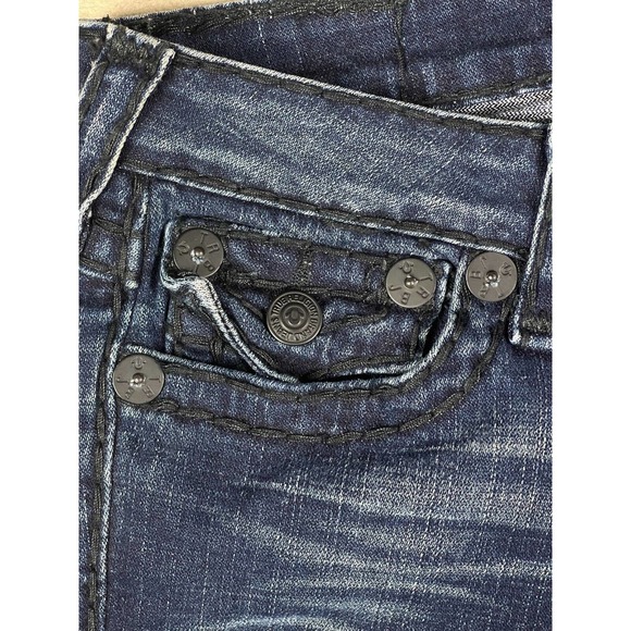True Religion Womens 27 Jeans Distressed‎ Dark Blue Denim Low Rise Zipper Fly - Picture 3 of 15